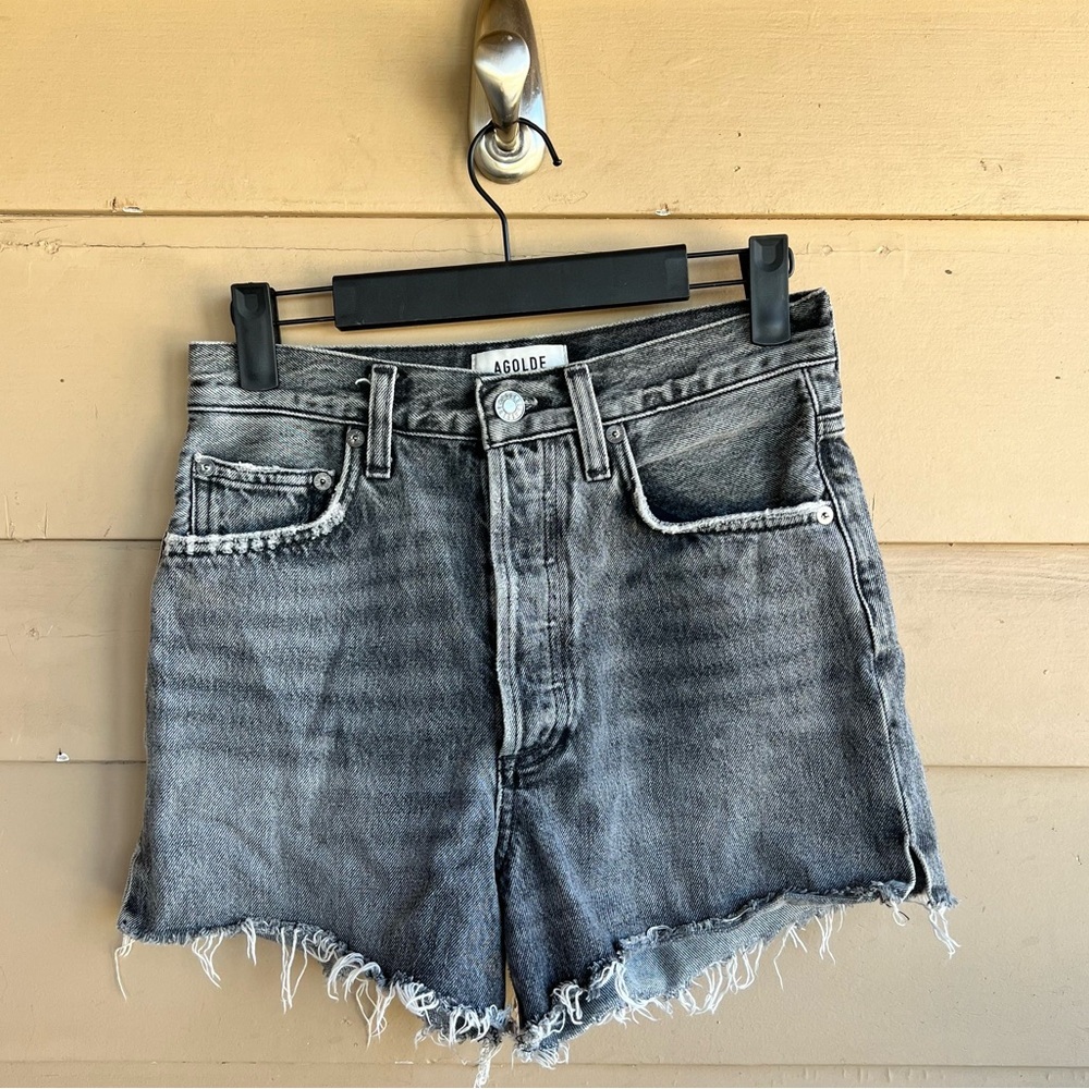 Agolde Black Distressed Cut Off High Rise Denim Shorts - Size 25